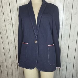 Tommy Hilfiger Navy Knit Nautical Blazer Gold Button Red White Trim S